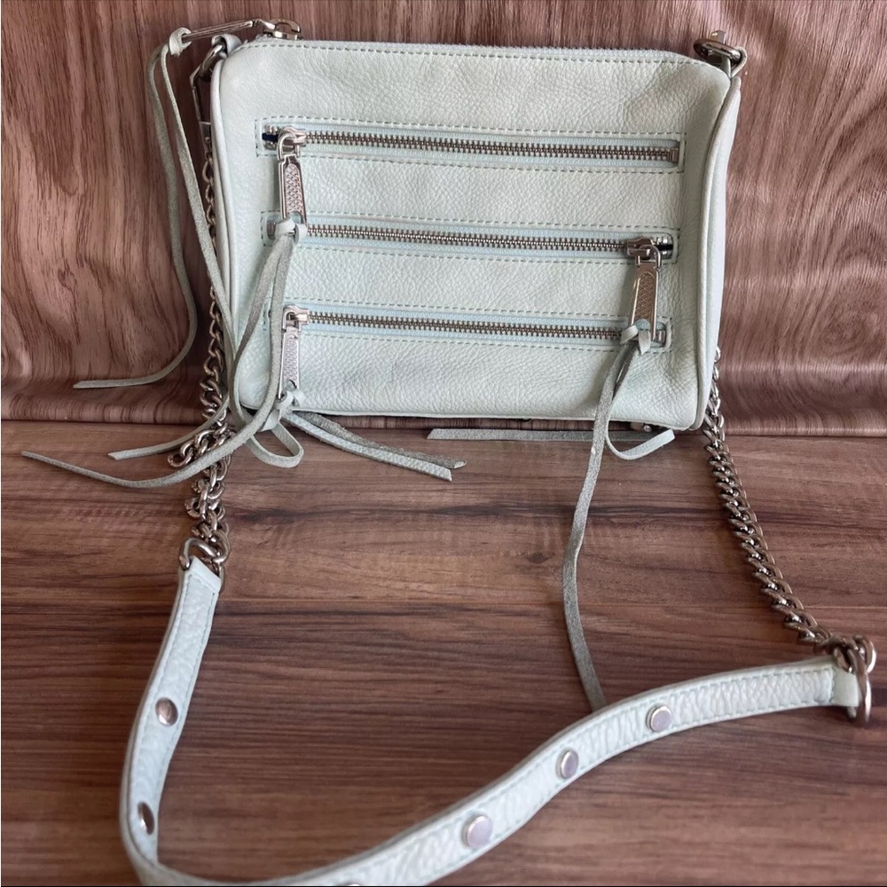 Pre-Owned Rebecca Minkoff CROSSBODY BAG Green Mint FRINGE TRIMMED Silver Studded